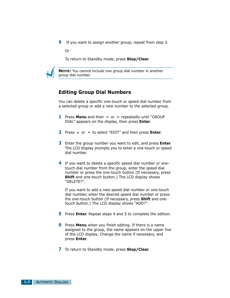 Editing group dial numbers | Samsung Msys SF-830 User Manual | Page 83 / 156