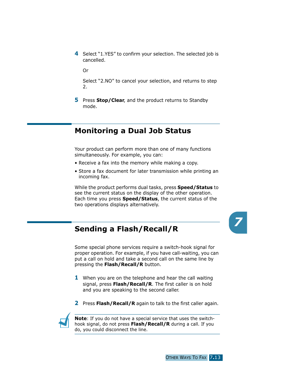 Monitoring a dual job status, Sending a flash/recall/r | Samsung Msys SF-830 User Manual | Page 98 / 156