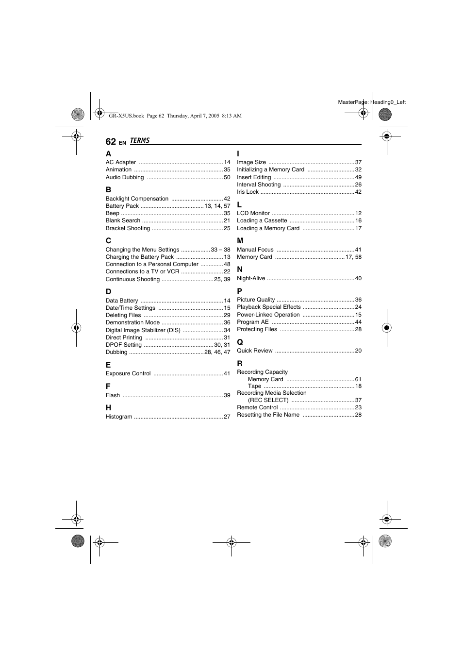 Terms | JVC GR-X5U User Manual | Page 62 / 64