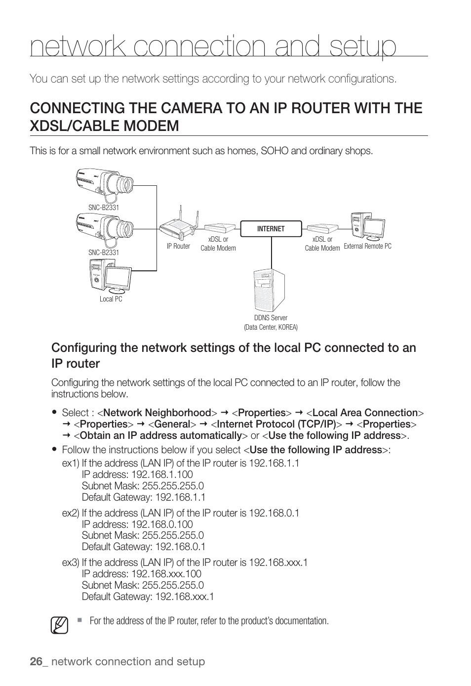 Network connection and setup | Samsung SNC-B2331(P) User Manual | Page 26 / 102