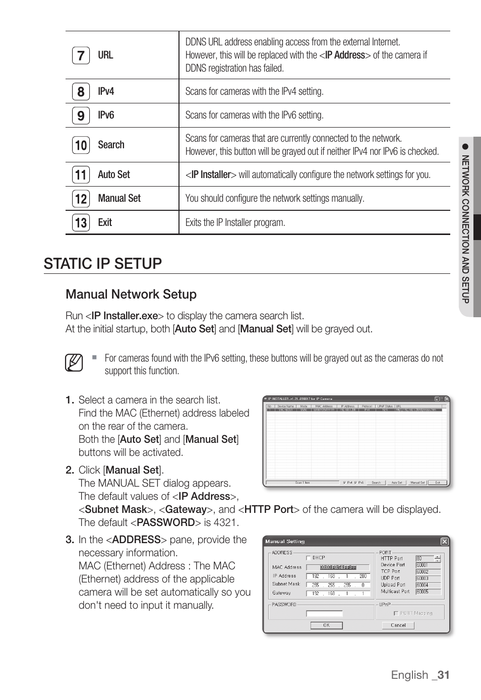 Static ip setup | Samsung SNC-B2331(P) User Manual | Page 31 / 102