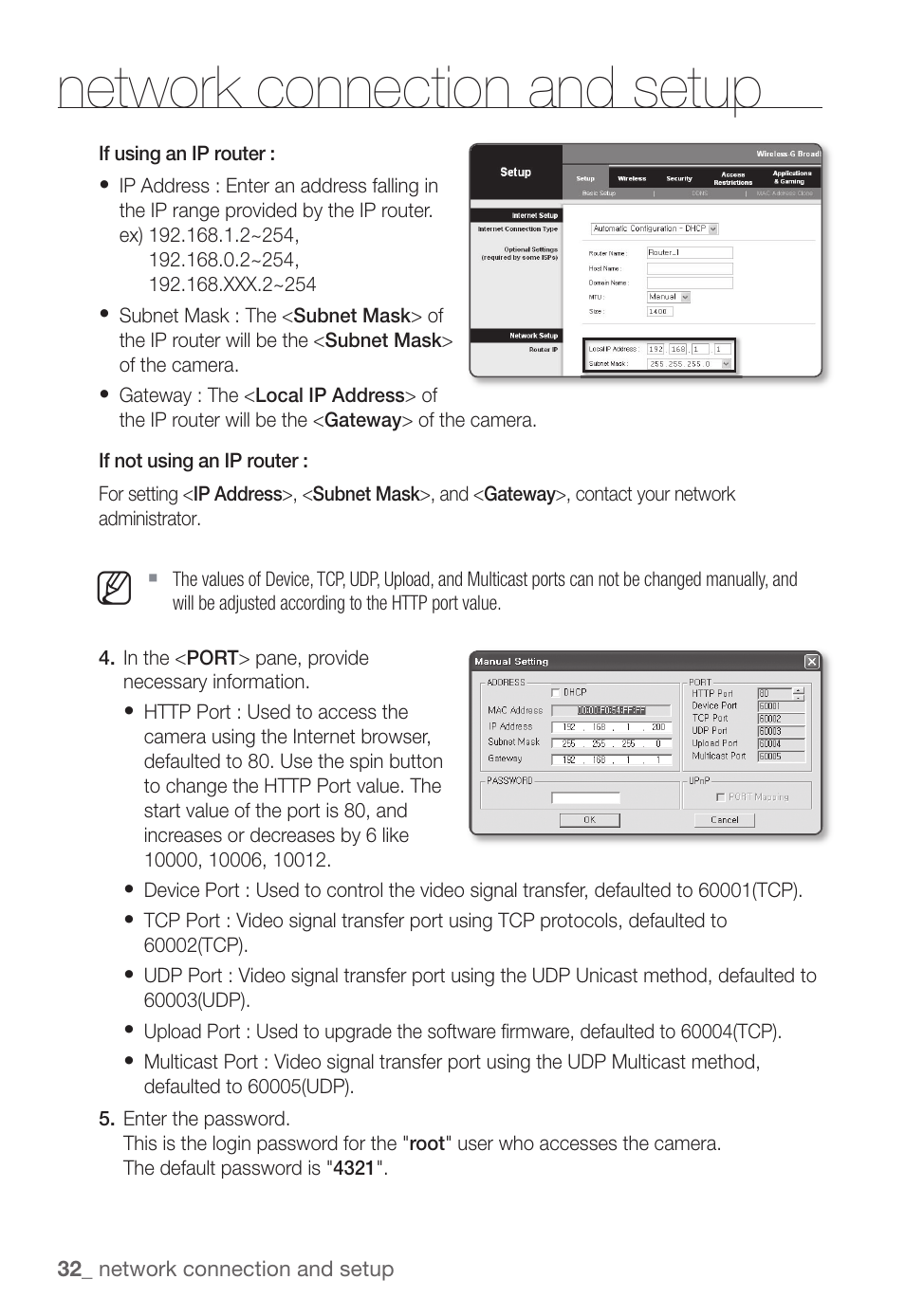 Network connection and setup | Samsung SNC-B2331(P) User Manual | Page 32 / 102