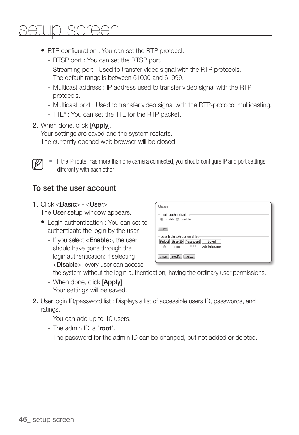Setup screen | Samsung SNC-B2331(P) User Manual | Page 46 / 102