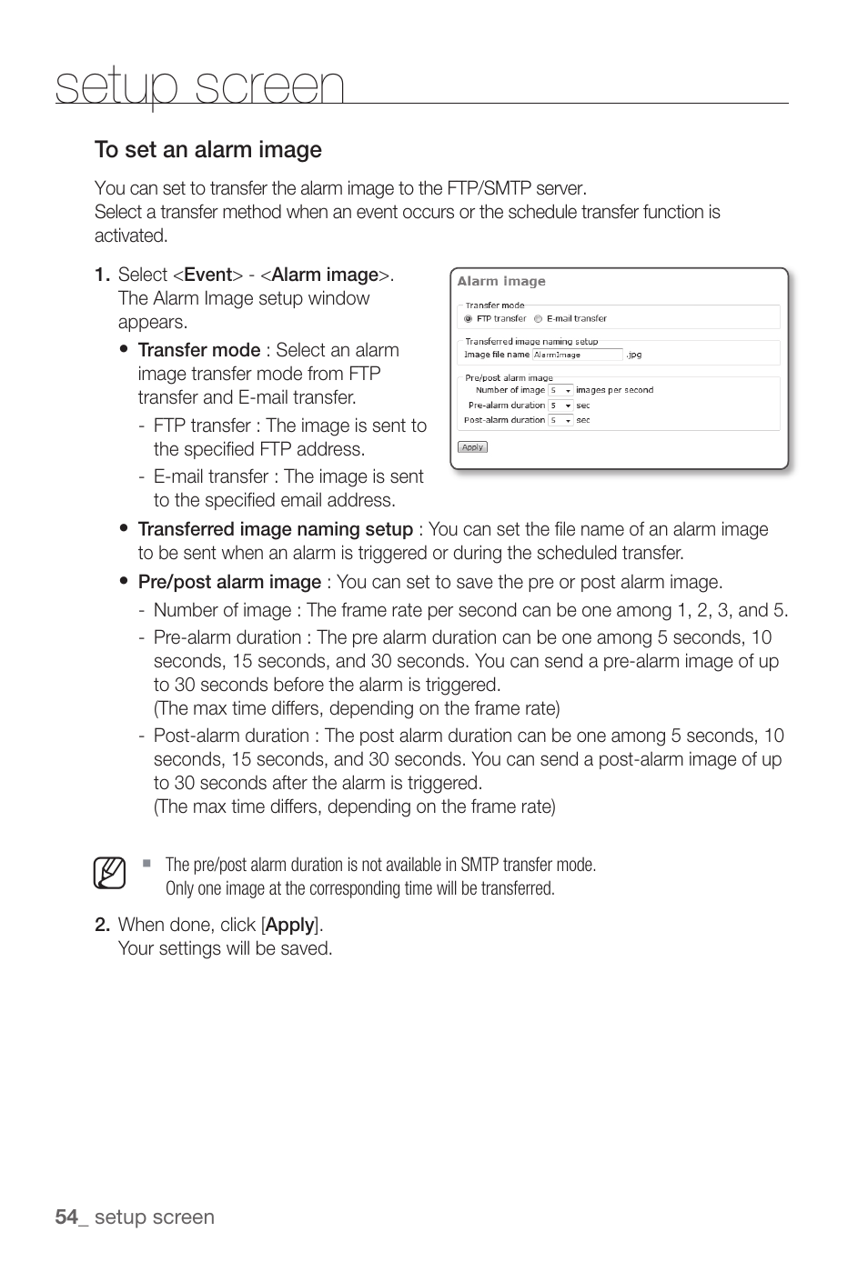 Setup screen | Samsung SNC-B2331(P) User Manual | Page 54 / 102