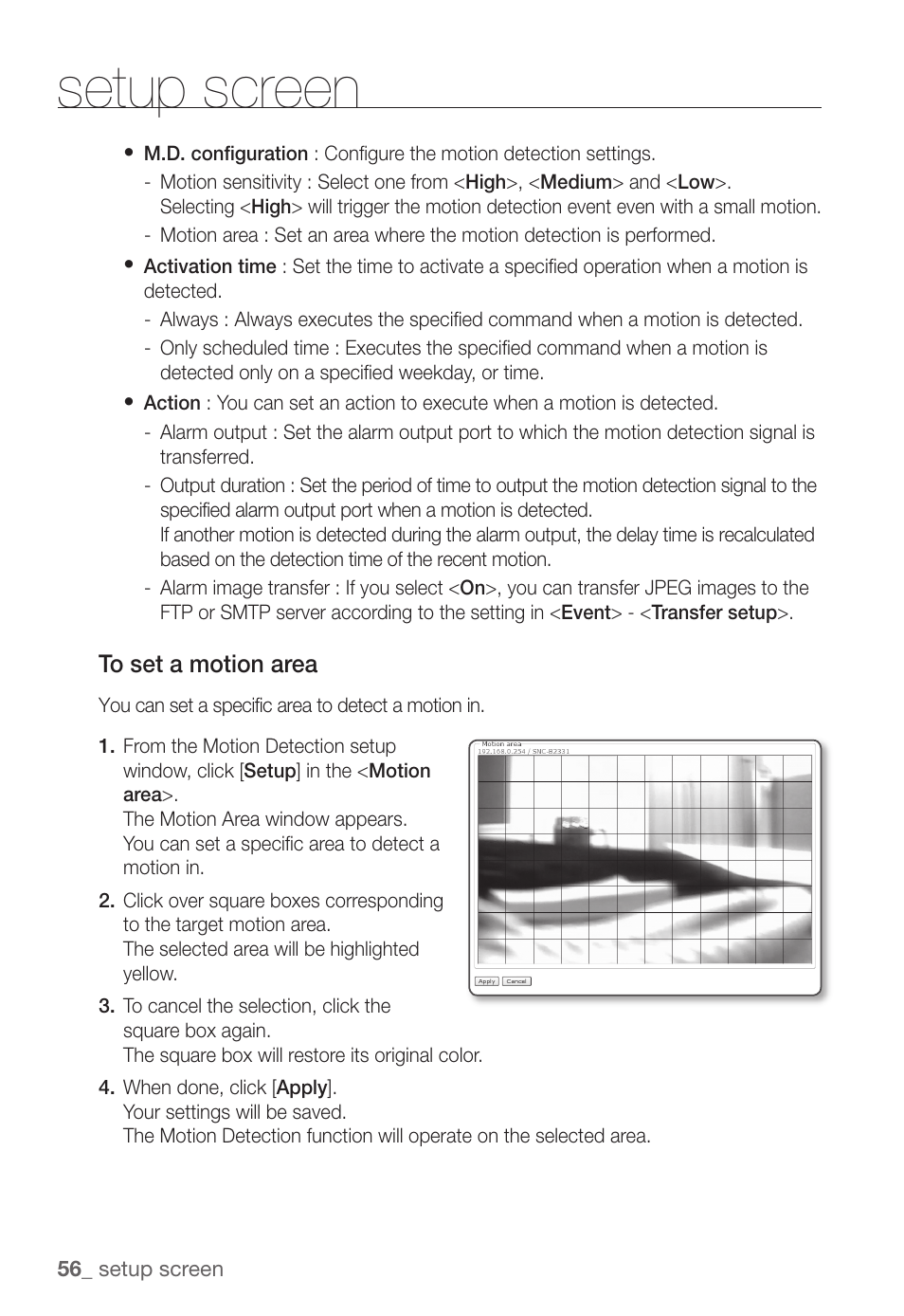 Setup screen | Samsung SNC-B2331(P) User Manual | Page 56 / 102