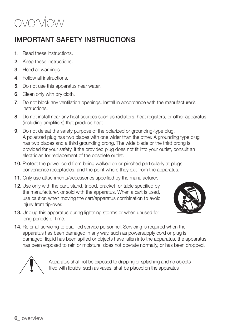 Overview, Important safety instructions | Samsung SNC-B2331(P) User Manual | Page 6 / 102