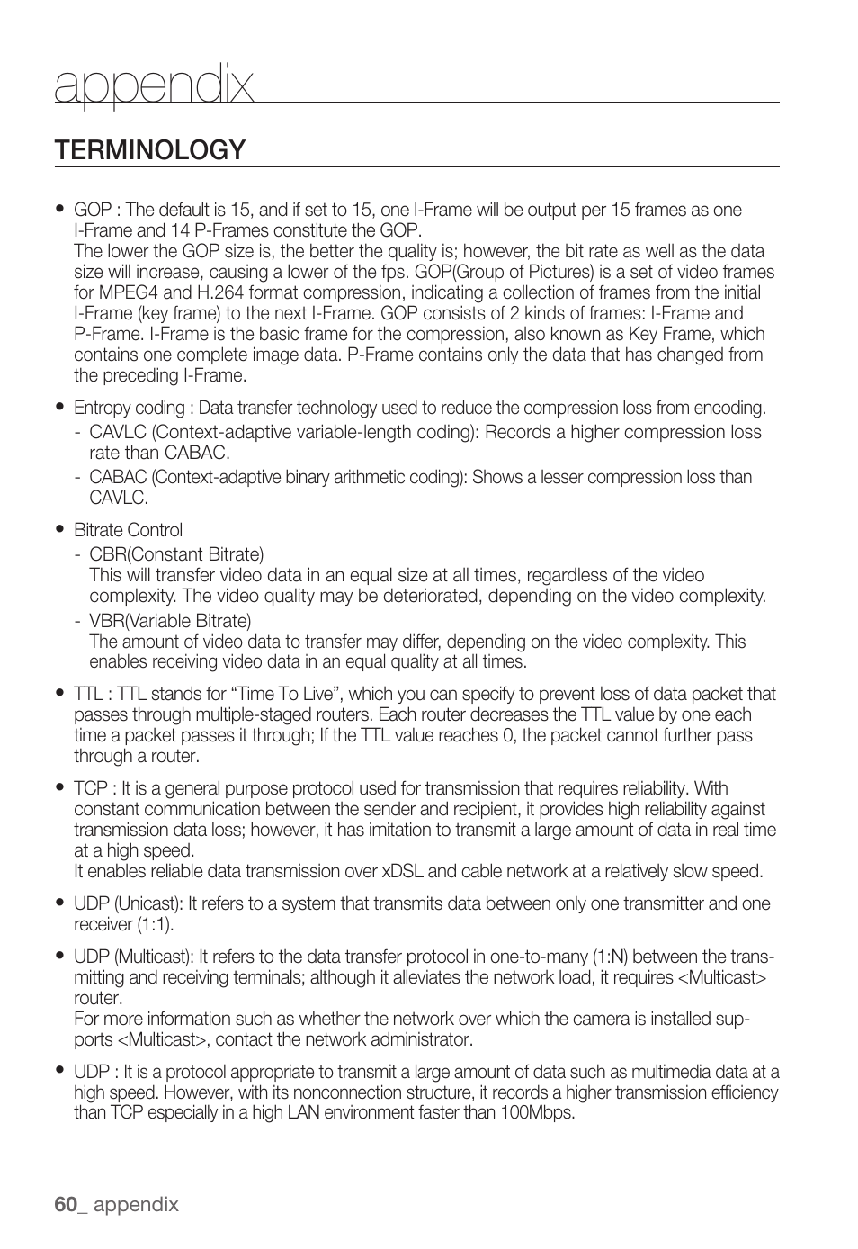 Appendix, Terminology | Samsung SNC-B2331(P) User Manual | Page 60 / 102