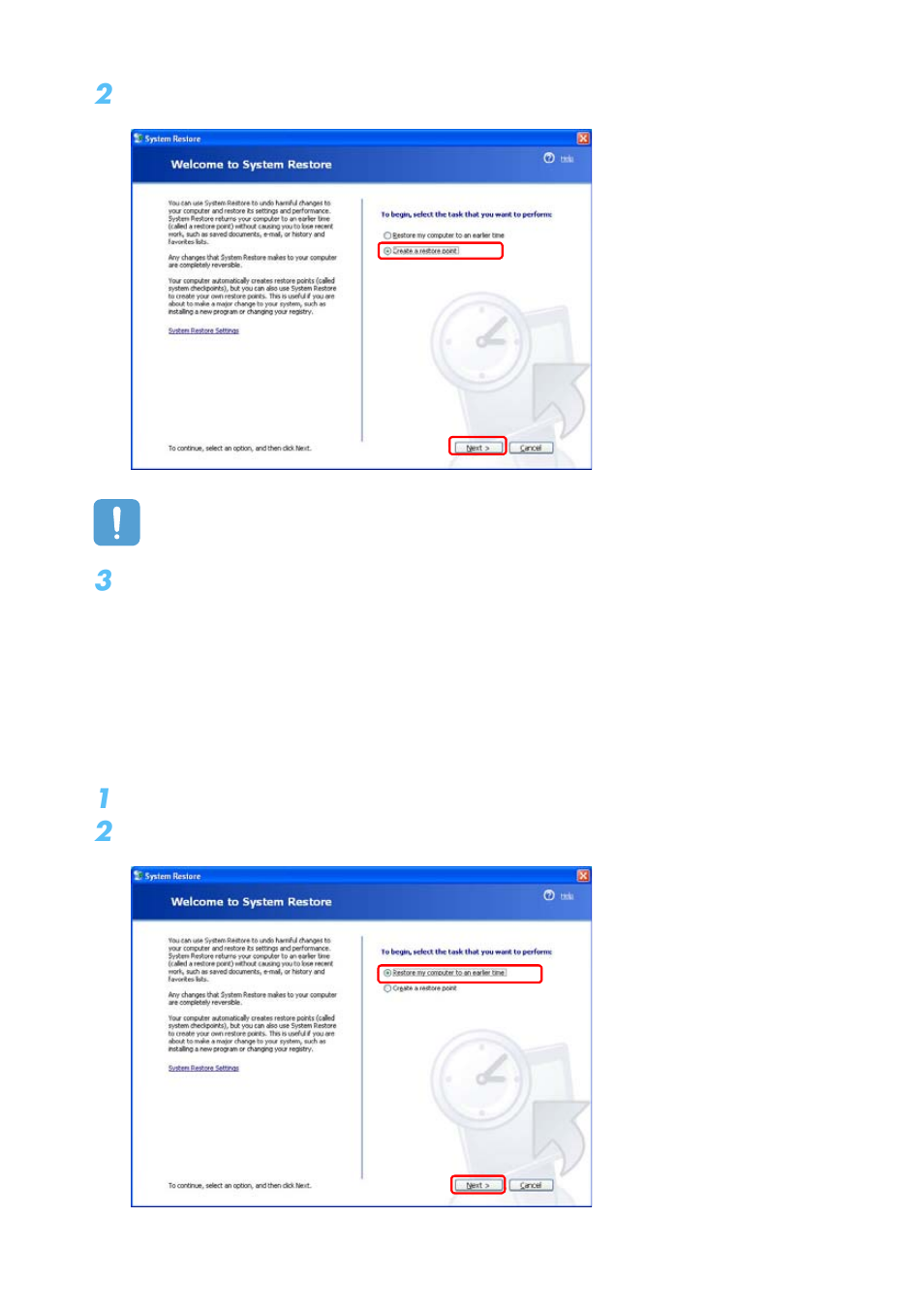 Returning your computer, To an earlier restore point | Samsung Q1B User Manual | Page 106 / 141