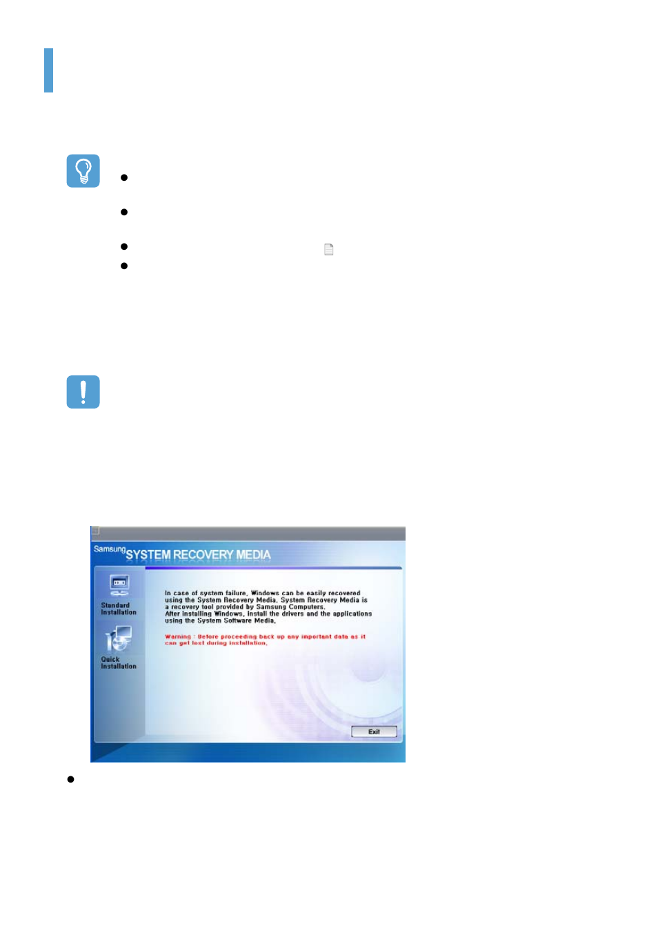 Reinstalling windows xp, Running the system recovery media | Samsung Q1B User Manual | Page 110 / 141