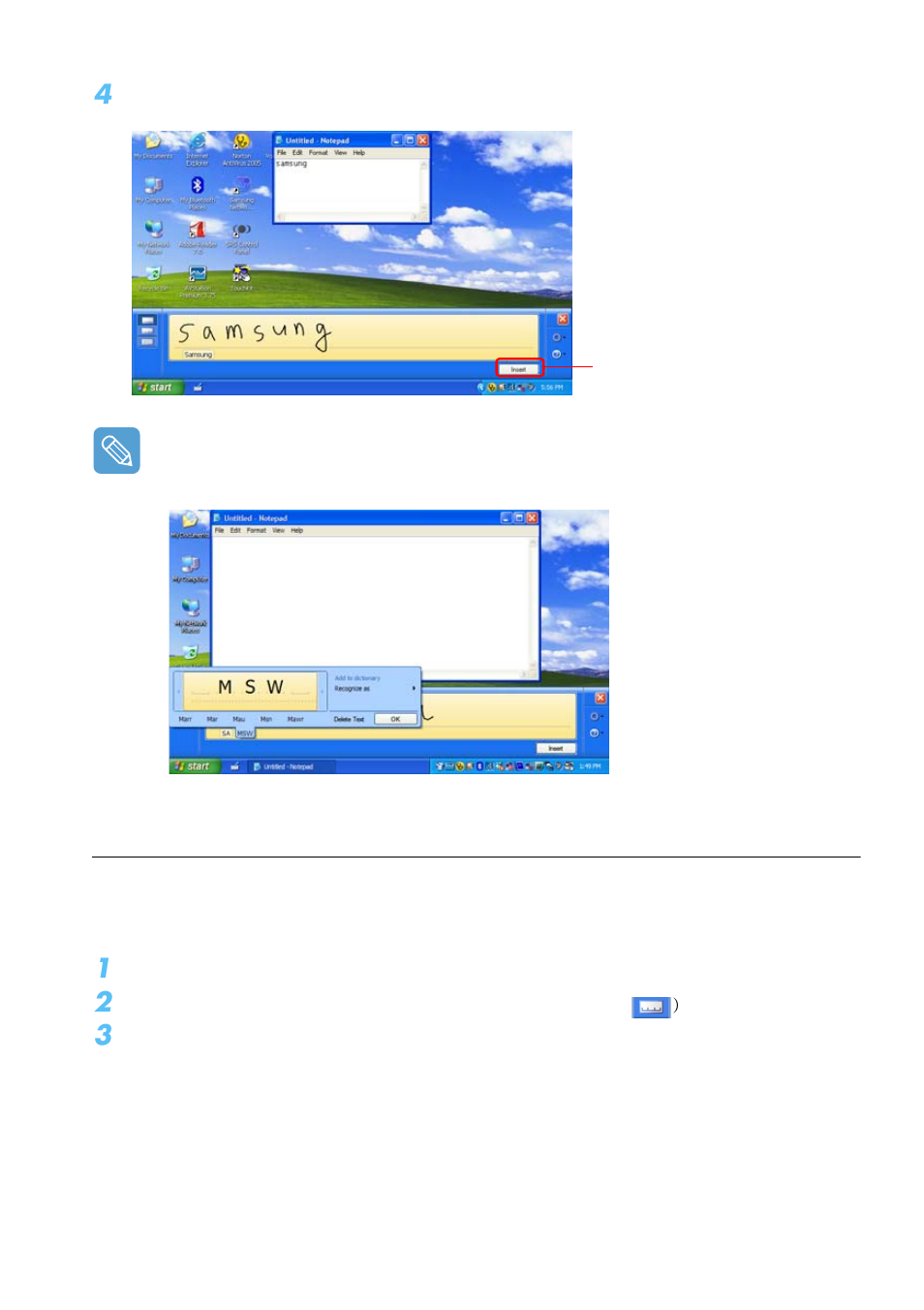 Entering text using the character pad | Samsung Q1B User Manual | Page 23 / 141