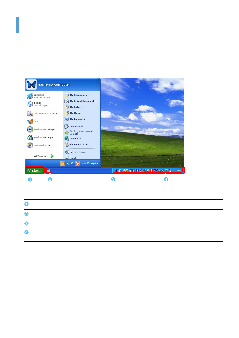 The windows xp screen layout, Desktop, Desktop 37 | Samsung Q1B User Manual | Page 37 / 141