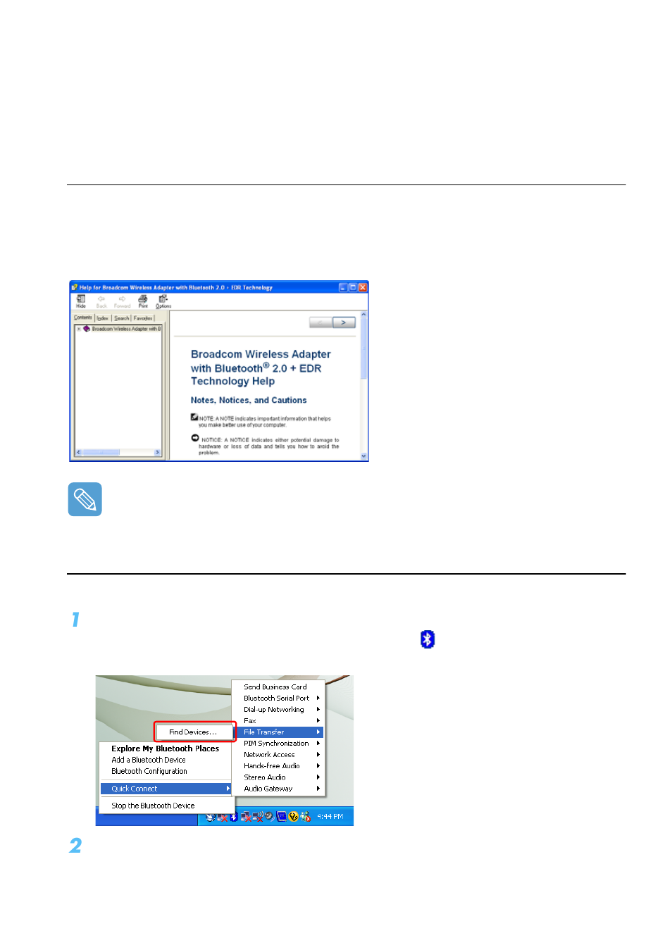 Using bluetooth, Bluetooth help, Exchanging files between bluetooth computers | Samsung Q1B User Manual | Page 58 / 141