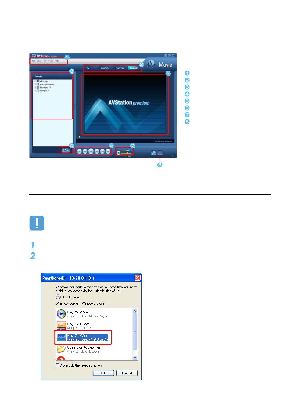 Movie station, Playing a dvd | Samsung Q1B User Manual | Page 76 / 141