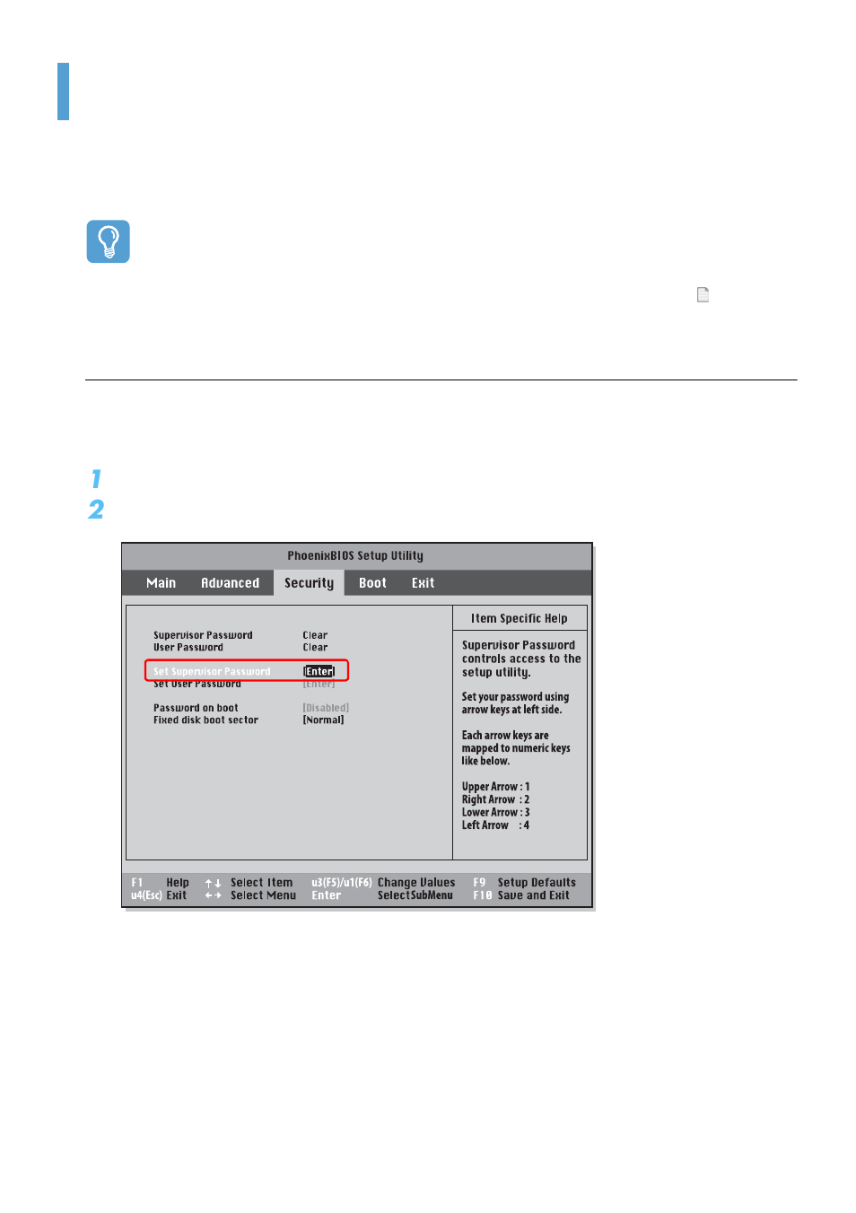 Setting a booting password, Setting a supervisor password | Samsung Q1B User Manual | Page 92 / 141