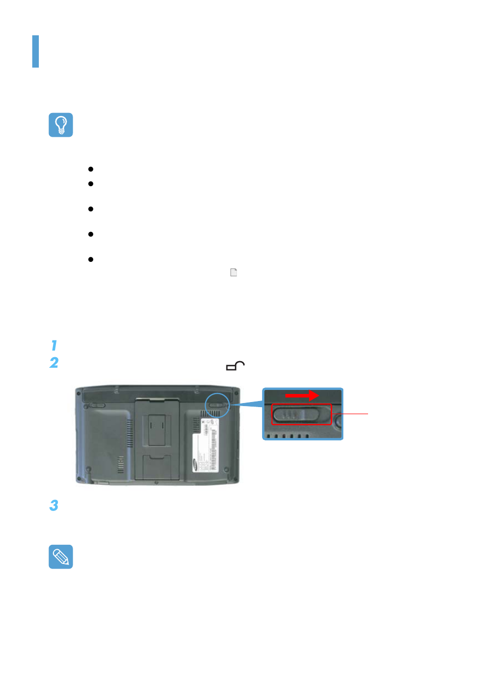 Using the battery, Removing and attaching a battery | Samsung Q1B User Manual | Page 96 / 141