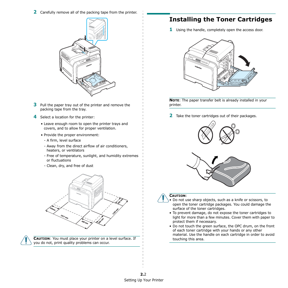 Installing the toner cartridges | Samsung CLP-650 Series User Manual | Page 13 / 117