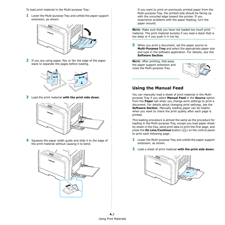 Using the manual feed | Samsung CLP-650 Series User Manual | Page 33 / 117