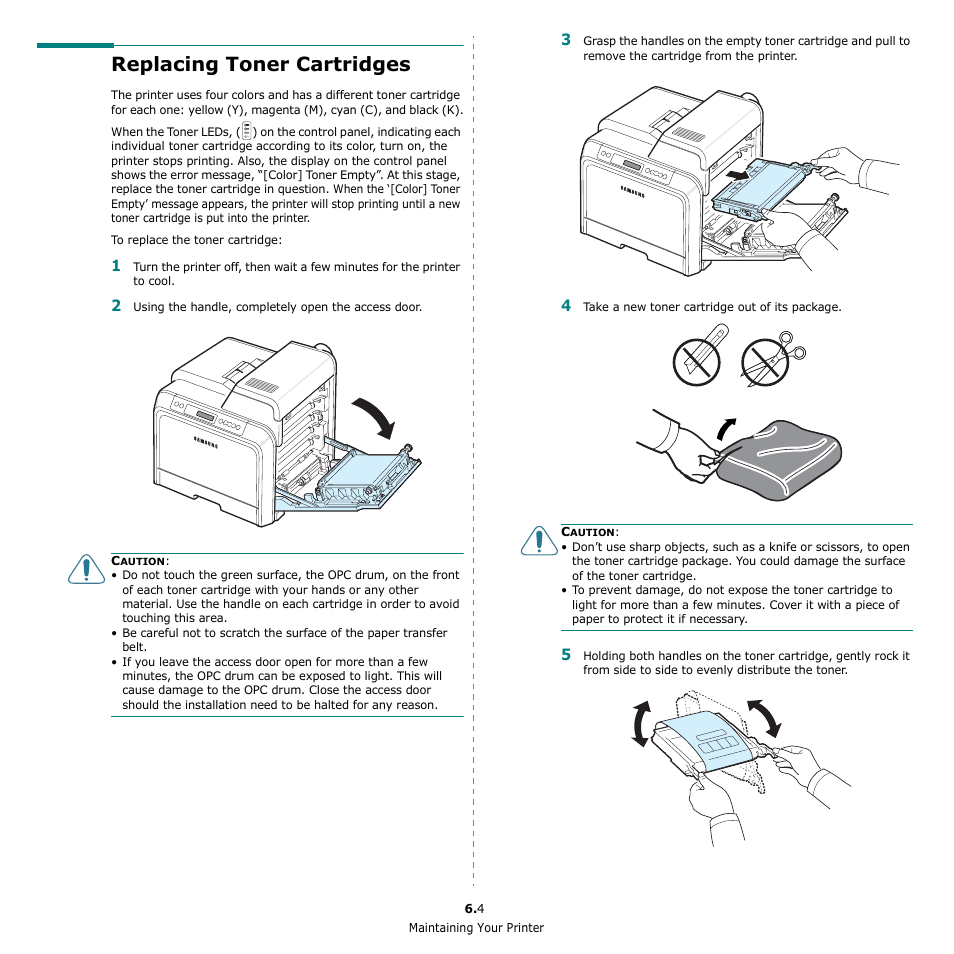 Replacing toner cartridges, Ee 6.4) | Samsung CLP-650 Series User Manual | Page 41 / 117