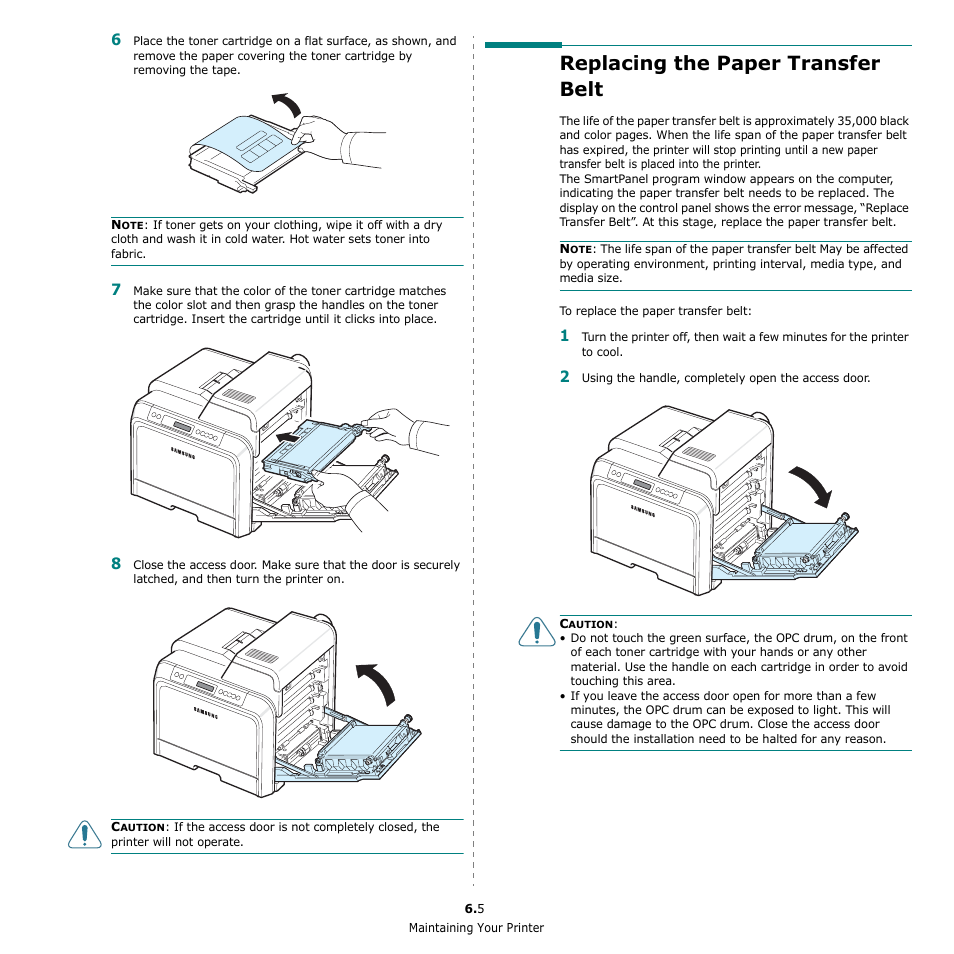 Replacing the paper transfer belt | Samsung CLP-650 Series User Manual | Page 42 / 117