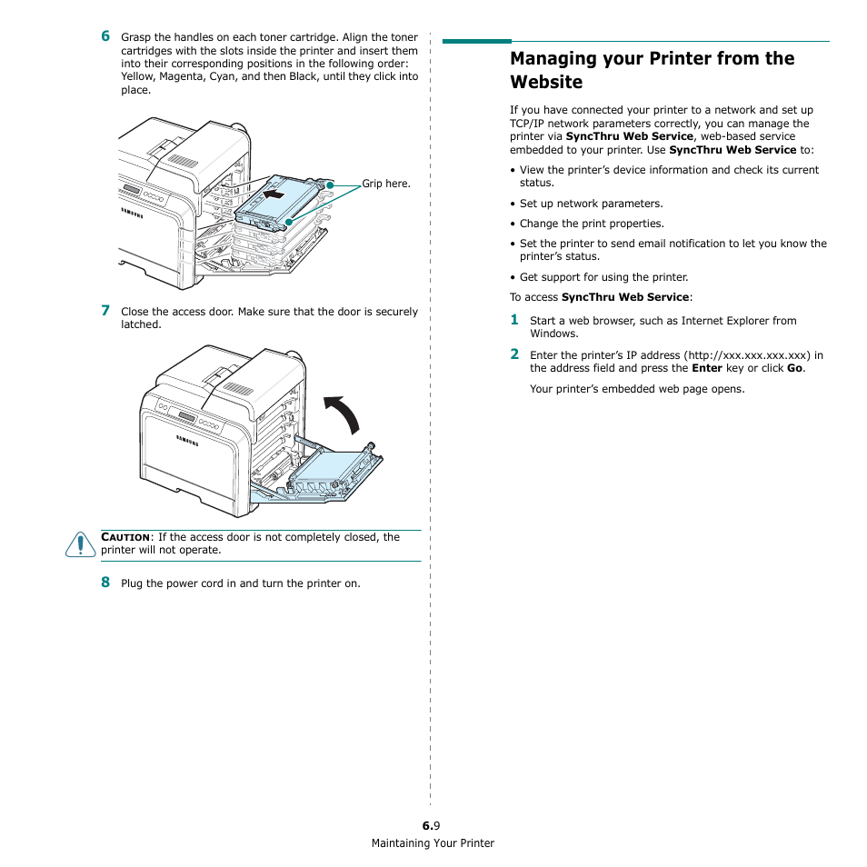 Managing your printer from the website | Samsung CLP-650 Series User Manual | Page 46 / 117