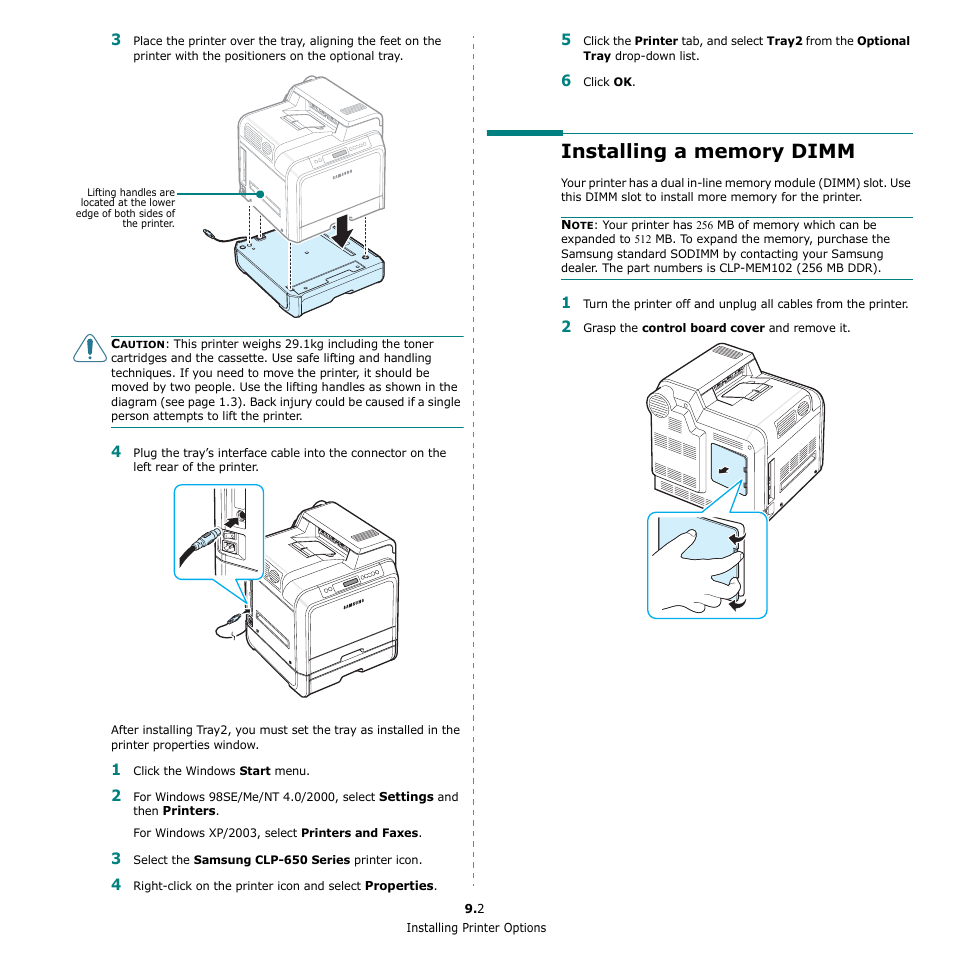 Installing a memory dimm | Samsung CLP-650 Series User Manual | Page 71 / 117