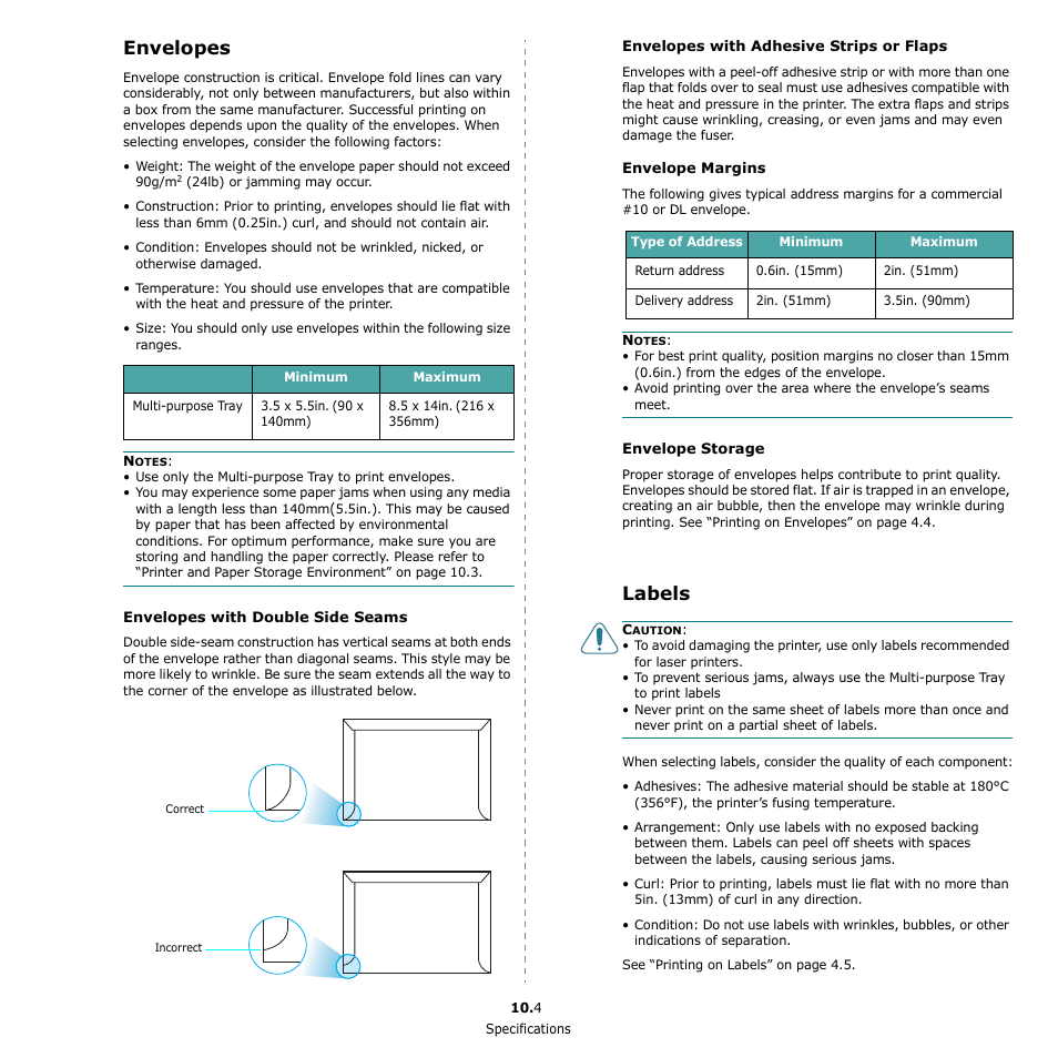 Envelopes, Labels | Samsung CLP-650 Series User Manual | Page 77 / 117