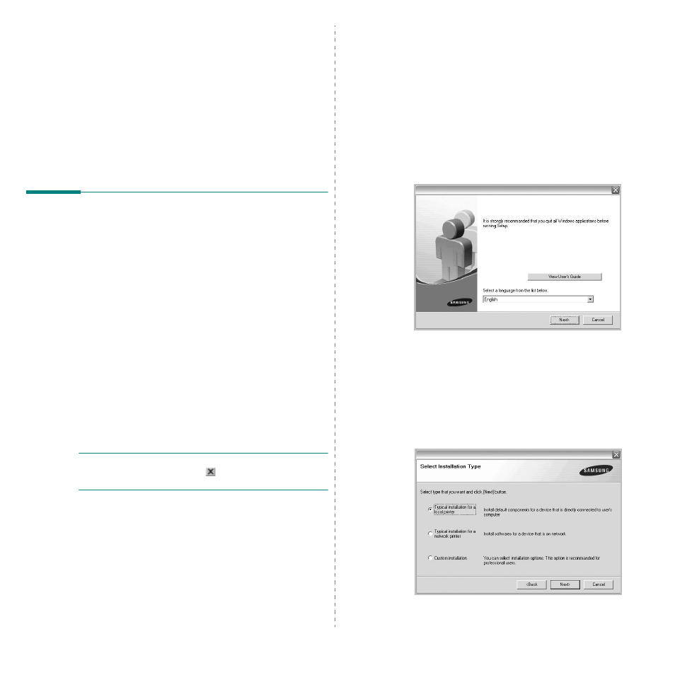 Installing printer software in windows, Installing printer software, Installing software for local printing | Chapter 1 | Samsung CLP-650 Series User Manual | Page 83 / 117