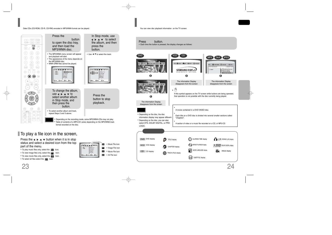 Mp3/wma-cd playback, Displaying disc information | Samsung AH68-01850K User Manual | Page 13 / 38