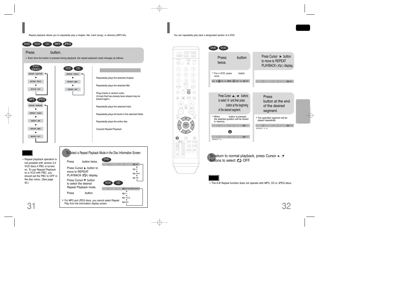 Repeat playback, A-b repeat playback, A-b repeat playback 31 | Samsung AH68-01850K User Manual | Page 17 / 38