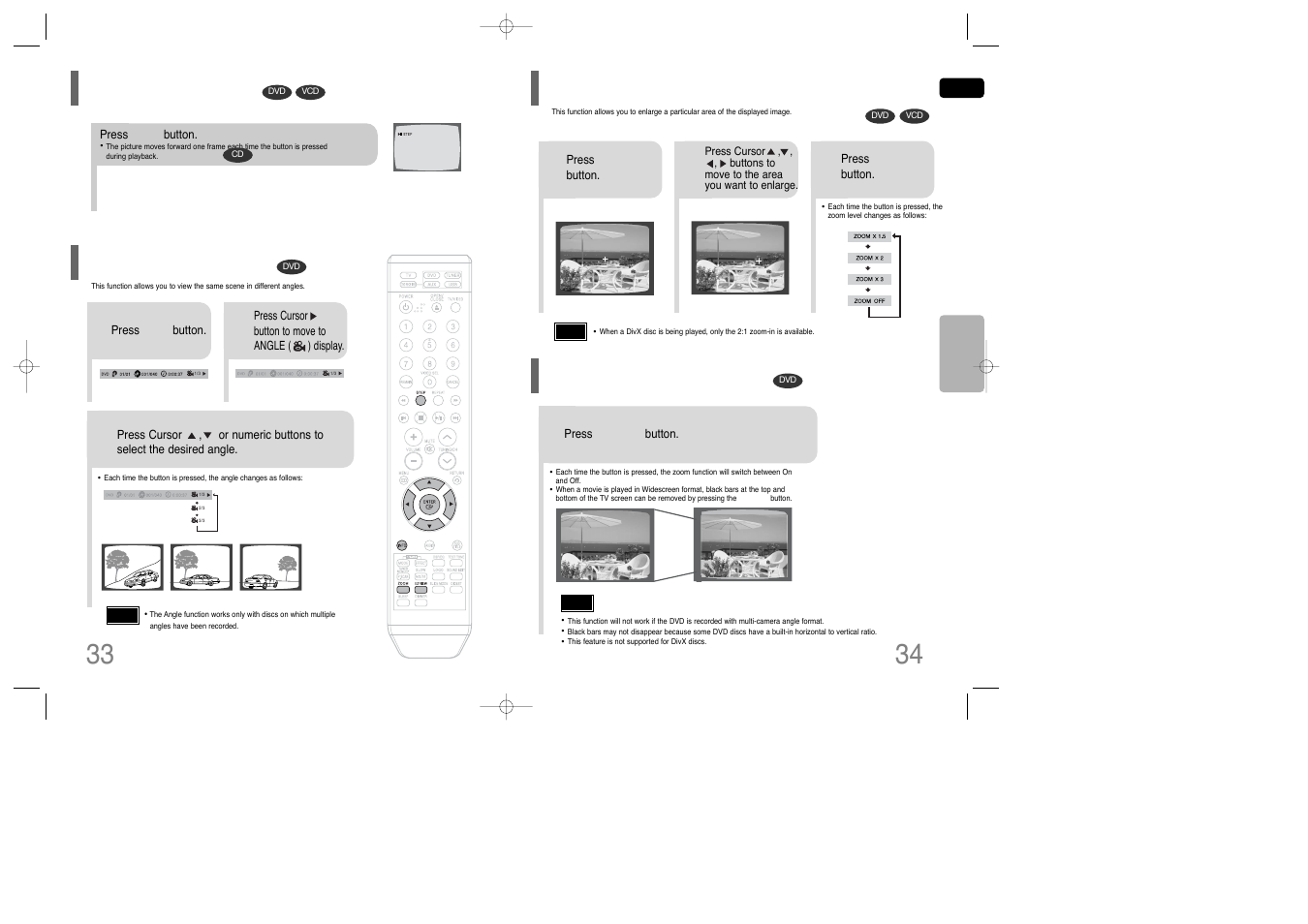 Step function, Zoom (screen enlarge) function, Ez view function | Zoom (screen enlarge) function ez view function, Angle function | Samsung AH68-01850K User Manual | Page 18 / 38