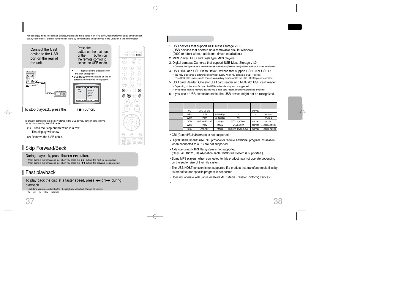Playing media files using the usb host feature, Fast playback skip forward/back | Samsung AH68-01850K User Manual | Page 20 / 38