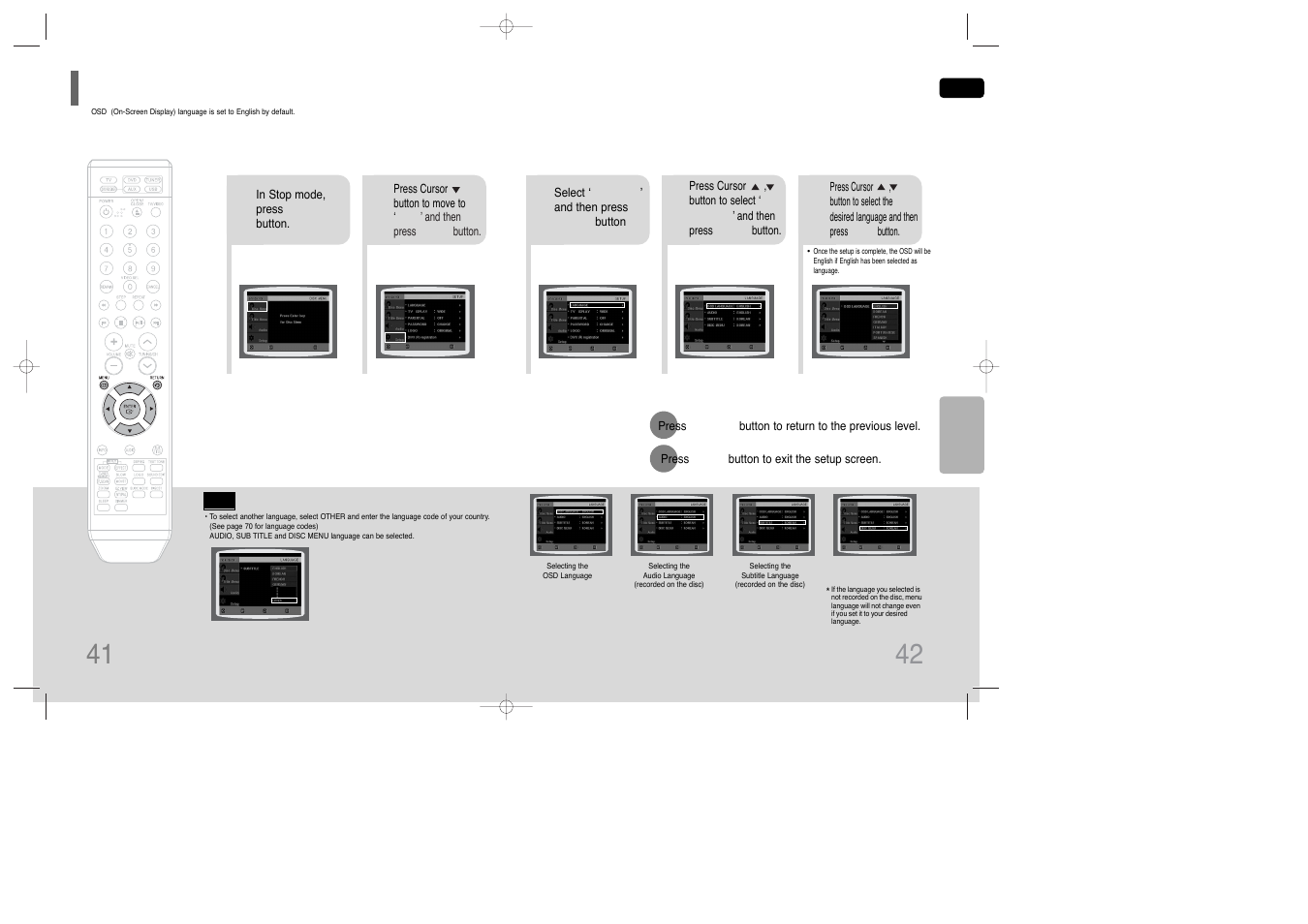 Setting the language, Setting the language 41 | Samsung AH68-01850K User Manual | Page 22 / 38