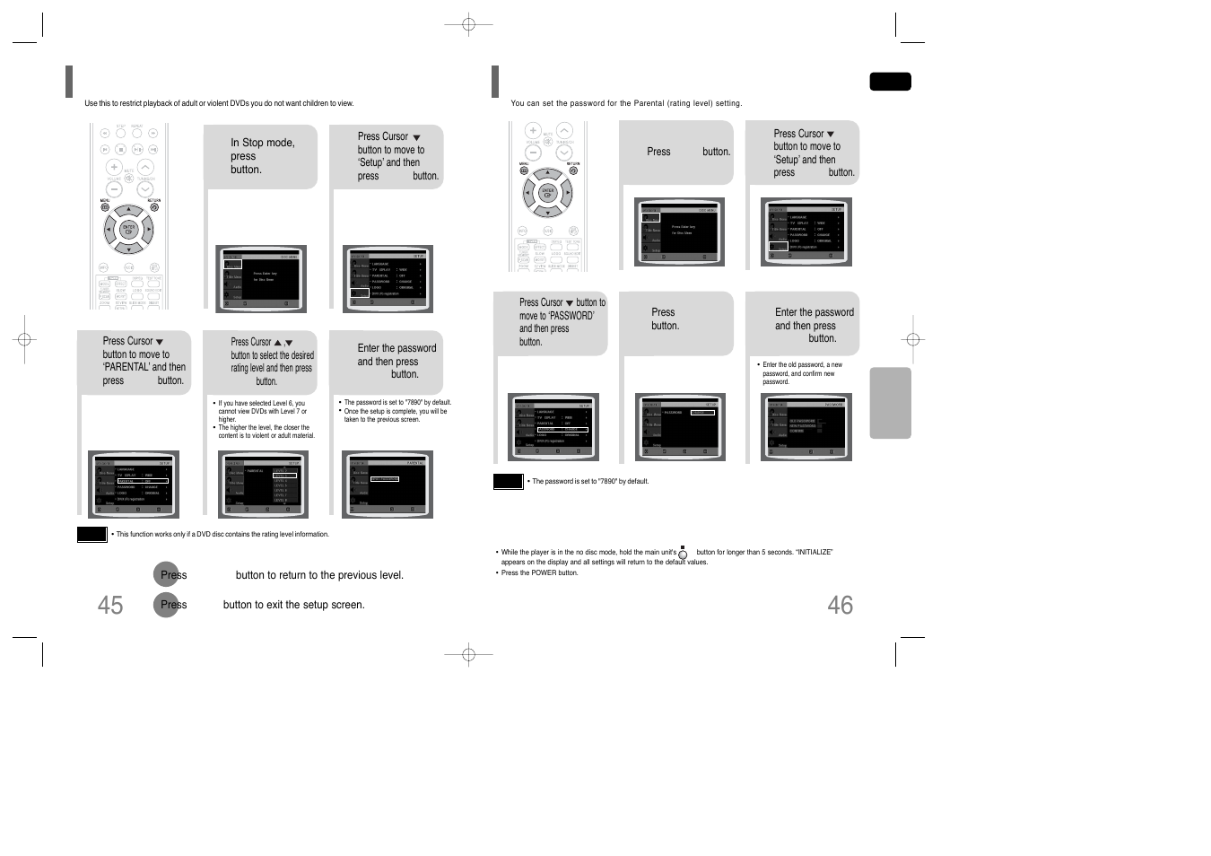 Setting parental controls (rating level), Setting the password, Setting the password 46 | Samsung AH68-01850K User Manual | Page 24 / 38