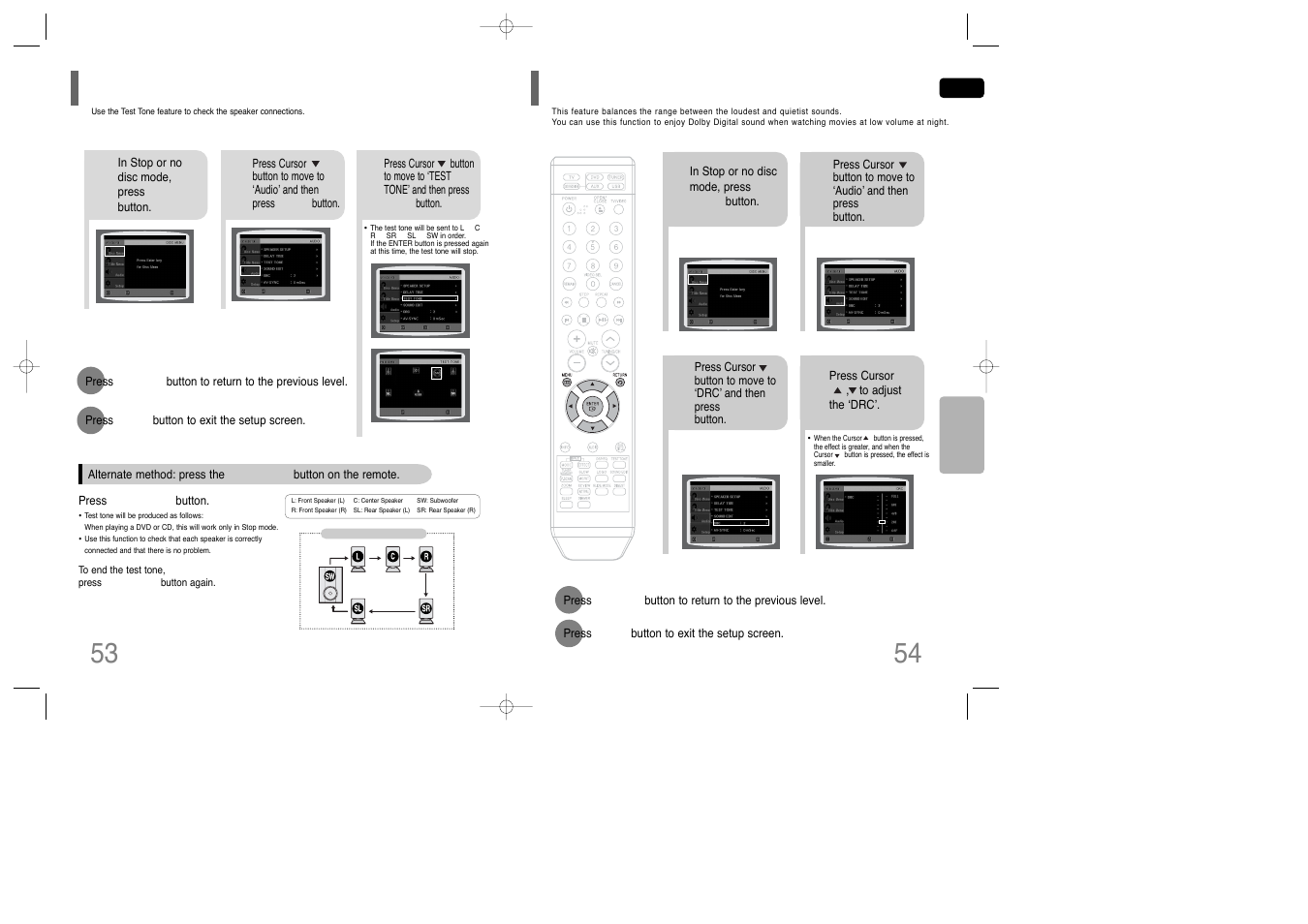 Setting the test tone, Setting the drc (dynamic range compression), Setting the drc | Dynamic range compression) | Samsung AH68-01850K User Manual | Page 28 / 38
