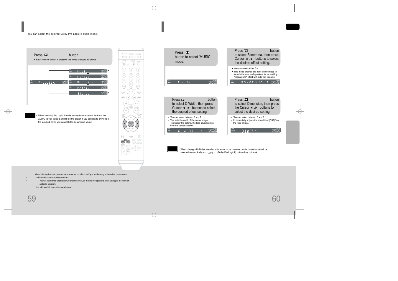 Dolby pro logic ii mode, Dolby pro logic ii effect, Dolby pro logic ii effect 59 | Samsung AH68-01850K User Manual | Page 31 / 38