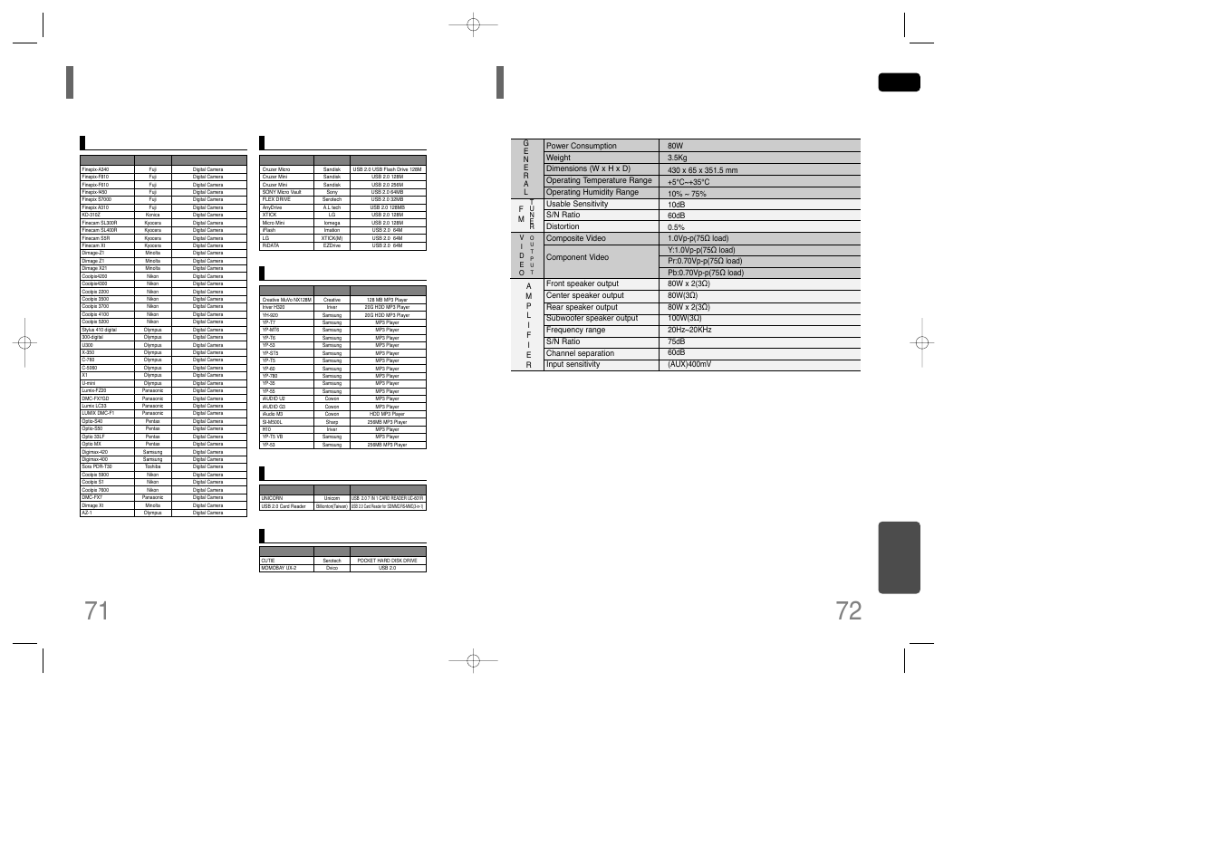 Usb host feature supported products, Specifications, 71 specifications | Miscellaneous | Samsung AH68-01850K User Manual | Page 37 / 38