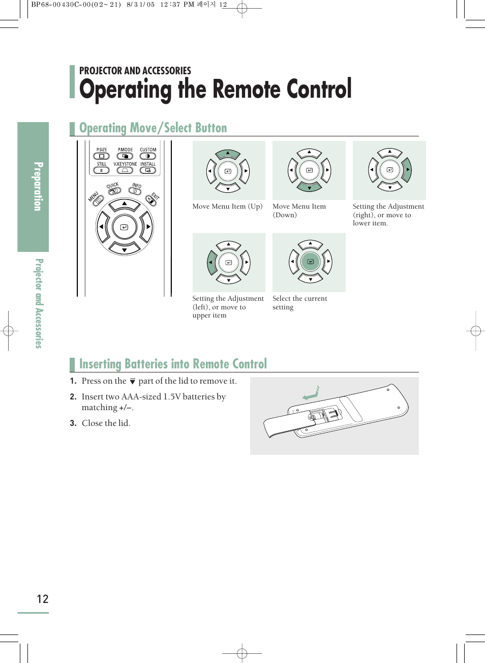 Operating the remote control | Samsung SP-H800 User Manual | Page 12 / 87