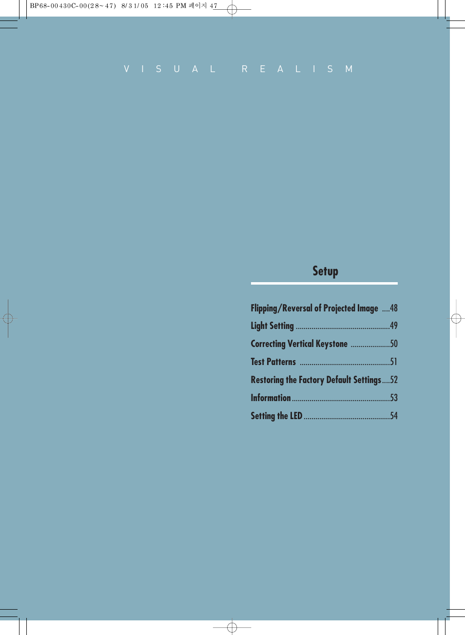 Setup | Samsung SP-H800 User Manual | Page 47 / 87