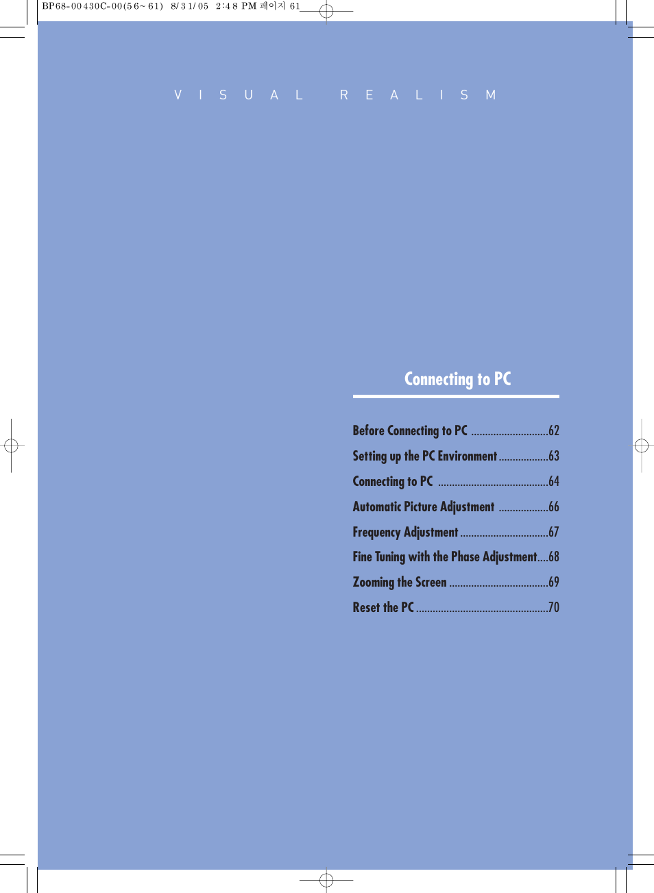 Connecting to pc | Samsung SP-H800 User Manual | Page 61 / 87