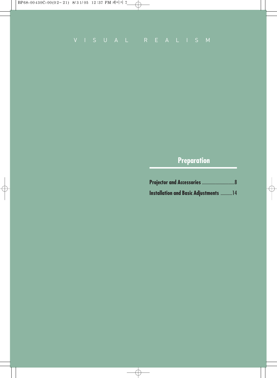 Preparation | Samsung SP-H800 User Manual | Page 7 / 87