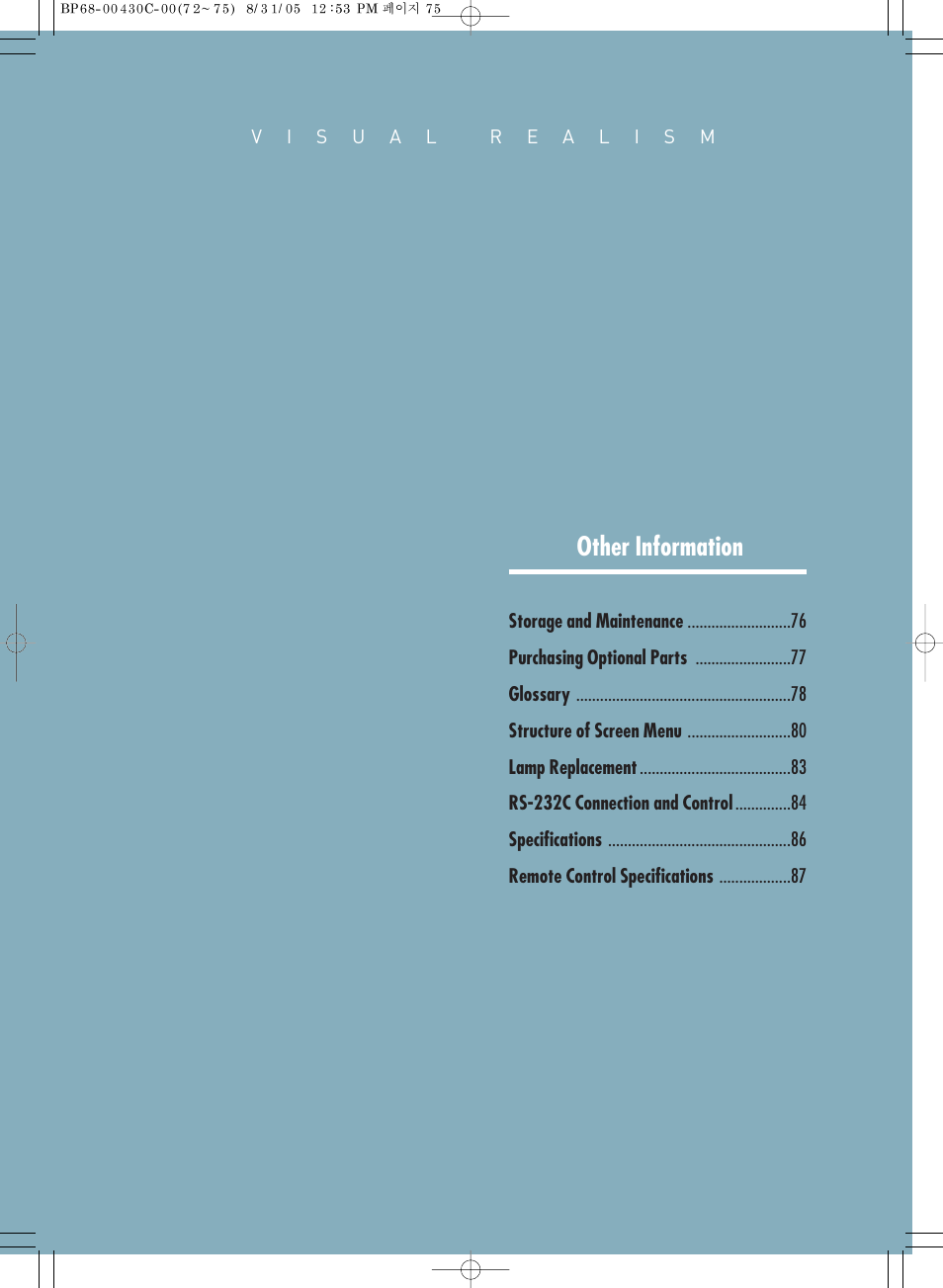 Other information | Samsung SP-H800 User Manual | Page 75 / 87