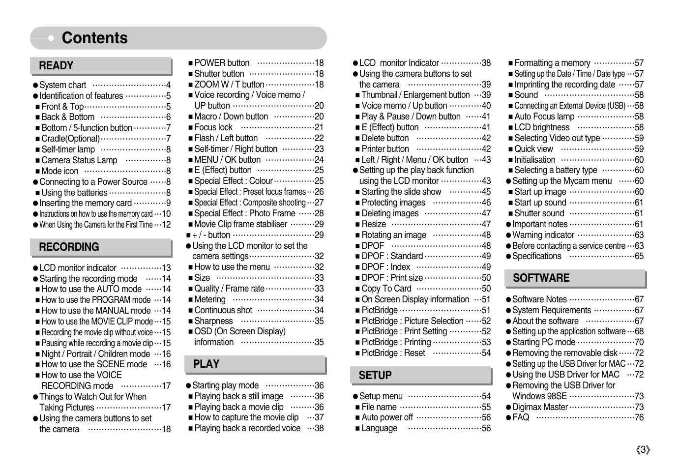 Samsung Digimax S800 User Manual | Page 4 / 82