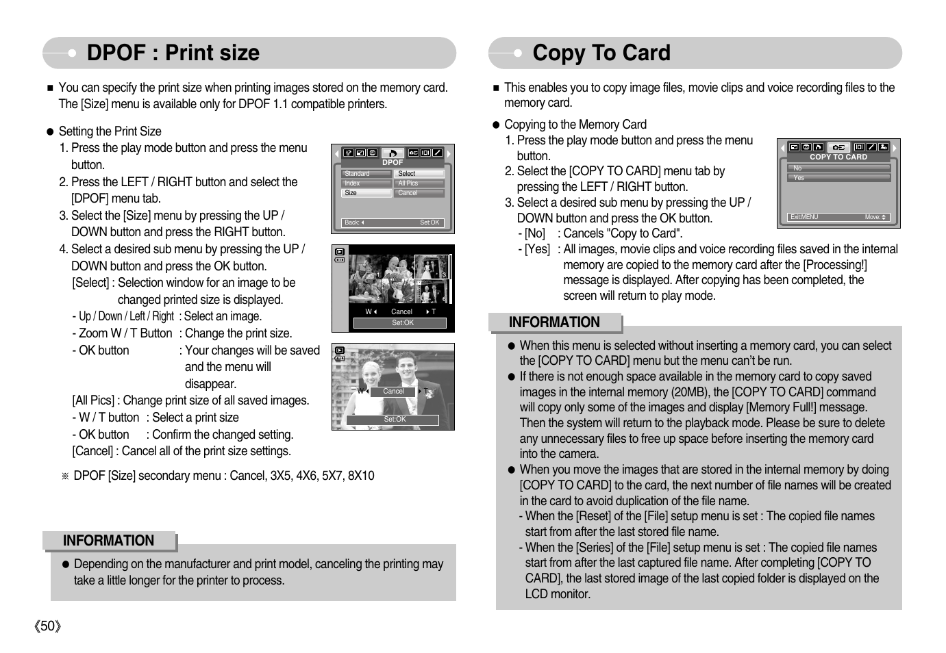 Dpof : print size copy to card | Samsung Digimax S800 User Manual | Page 51 / 82