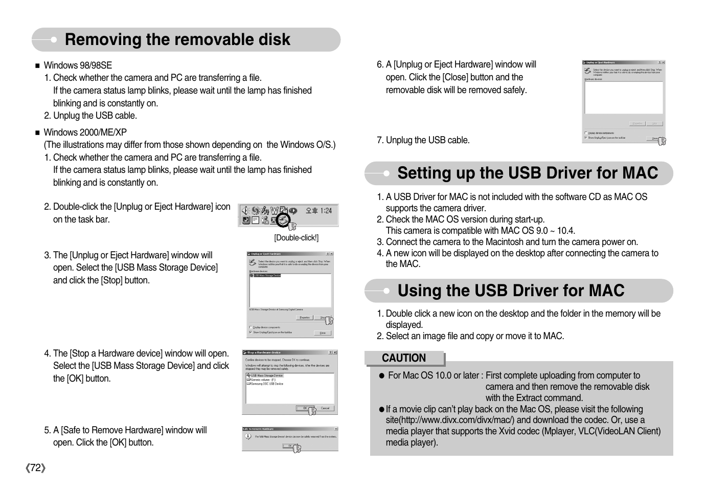 Removing the removable disk | Samsung Digimax S800 User Manual | Page 73 / 82