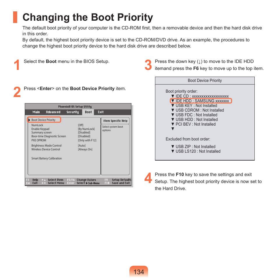 Changing the boot priority | Samsung Q46 User Manual | Page 135 / 194