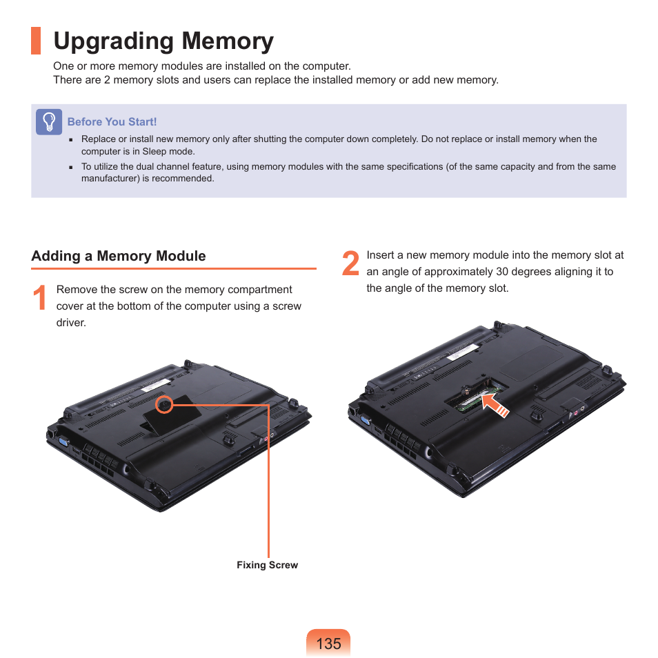 Upgrading memory | Samsung Q46 User Manual | Page 136 / 194