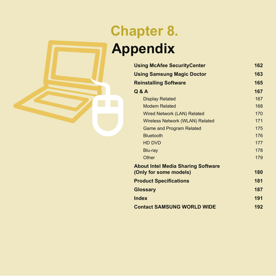 Chapter 8. appendix | Samsung Q46 User Manual | Page 162 / 194