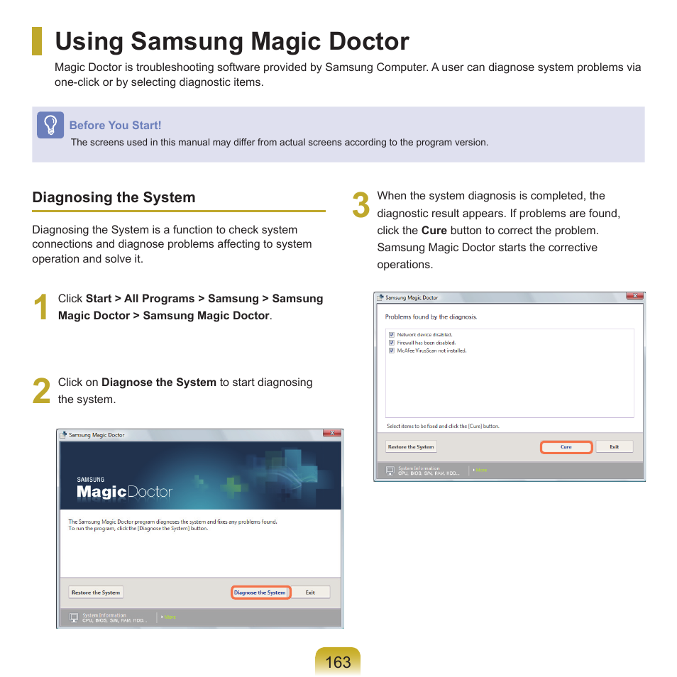 Using samsung magic doctor | Samsung Q46 User Manual | Page 164 / 194