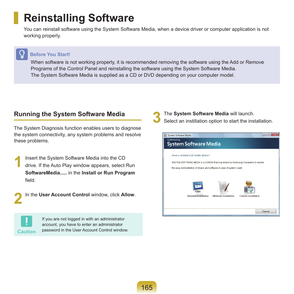 Reinstalling software | Samsung Q46 User Manual | Page 166 / 194