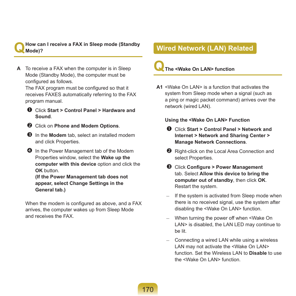 Wired network (lan) related | Samsung Q46 User Manual | Page 171 / 194